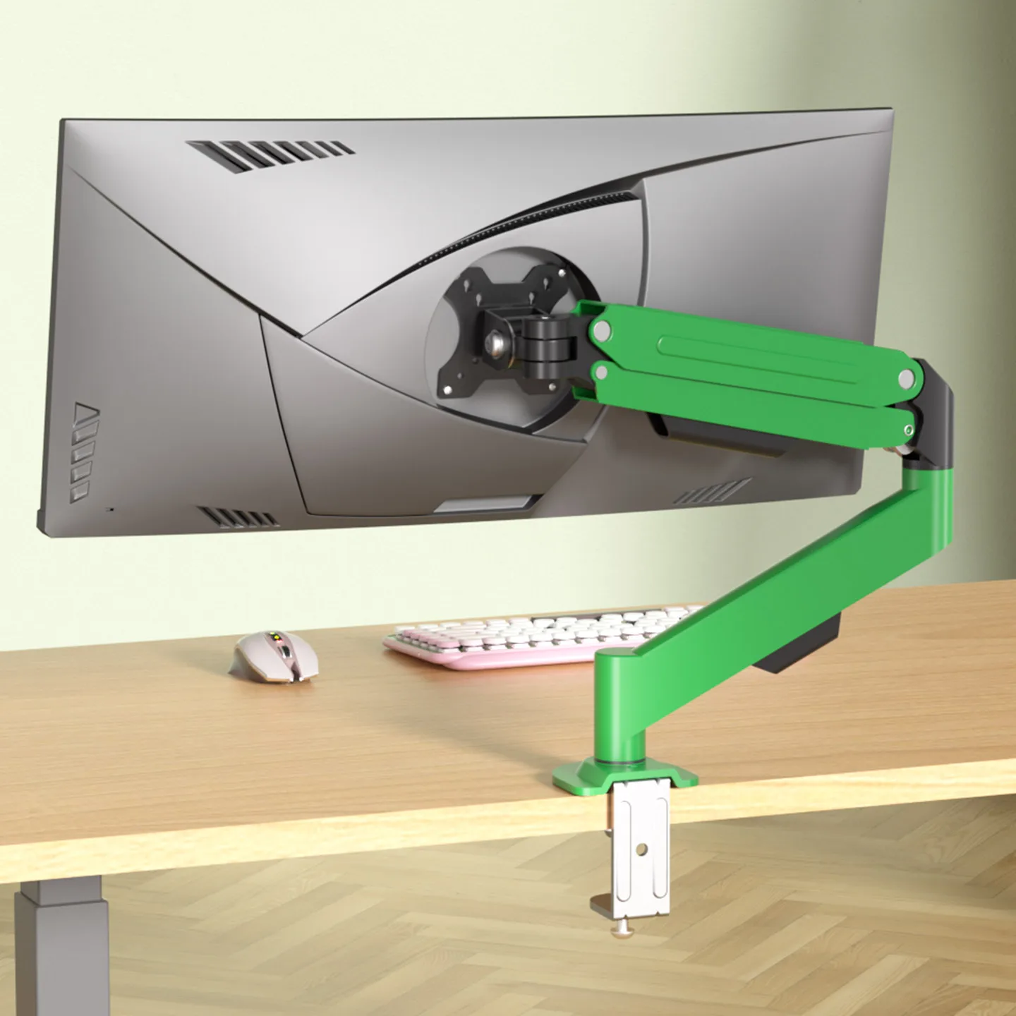 HILLPORT Green Monitor Mount Arm Holder for 14-34 Inch PCs LCD LED TVs Full Motion Bracket Gas Spring Desktop Stand A1G