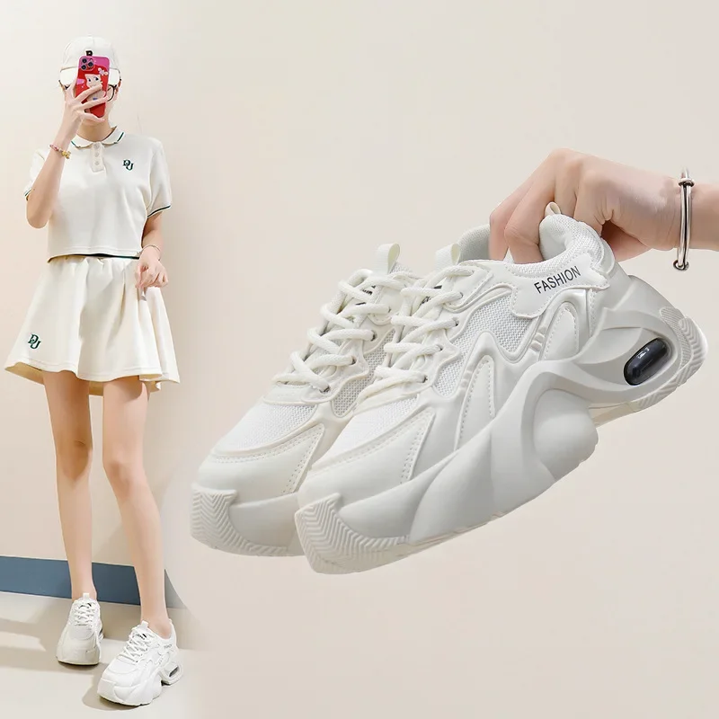 Chaussures décontractées pour femmes, baskets blanches à talons épais et invisibles, chaussures de skateboard à coussin d'air