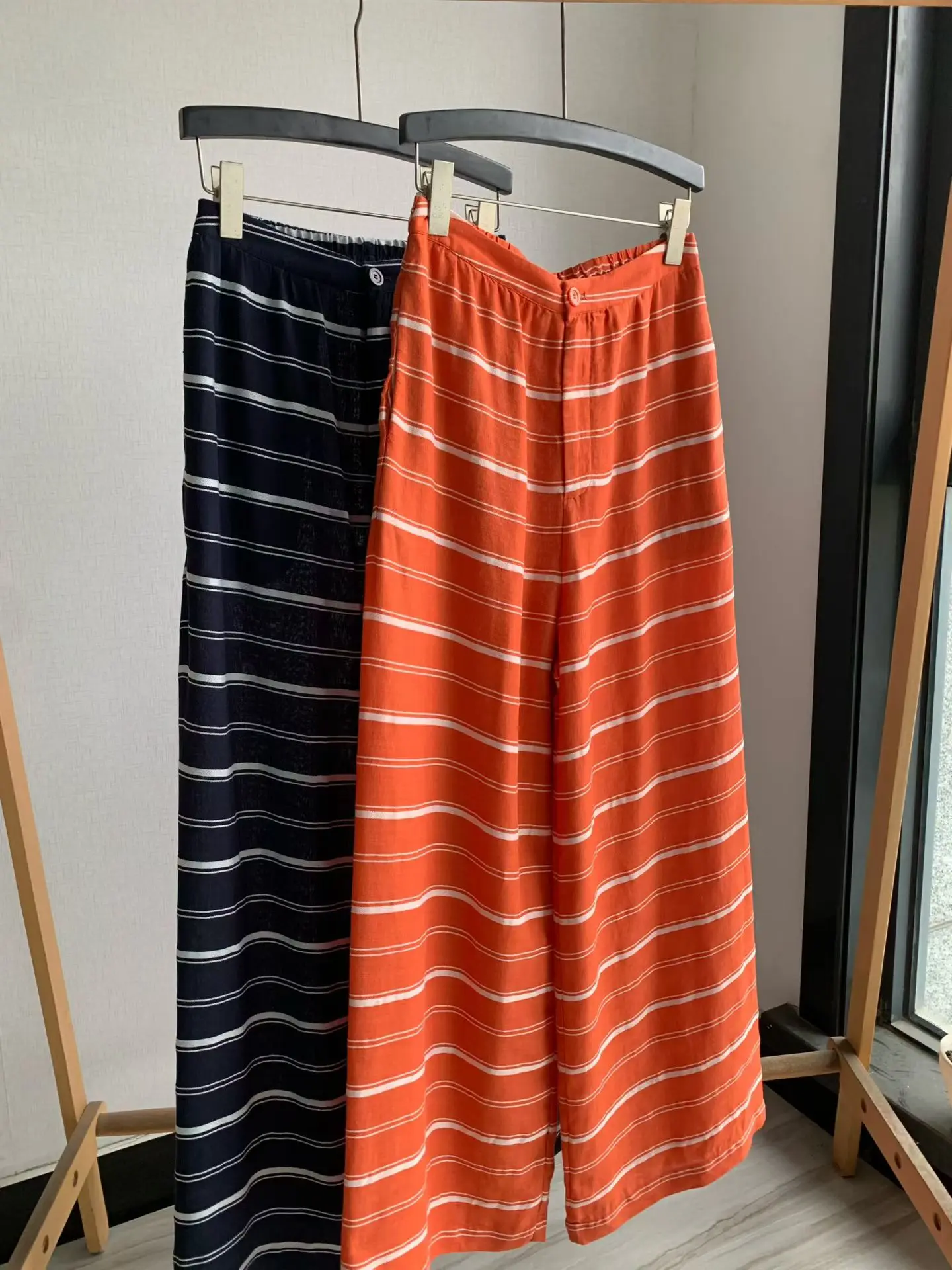 2026 Summer New Resort Style Orange Striped Loose Straight Pants
