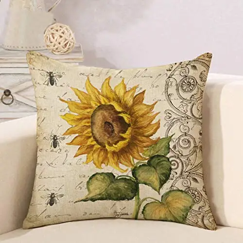 Retro sunflower print linen pillowcase sofa cushion cover home decoration can be customized for you 40x40 50x50 60x60 45x45