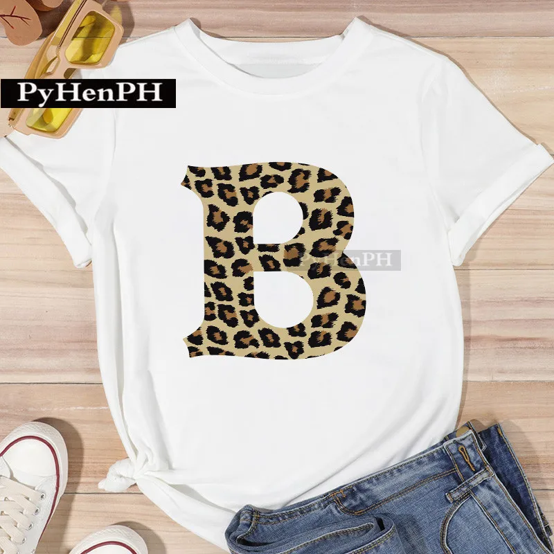 European and American Personality Leopard Print Letter Printed T-shirt Women's Summer Casual Crew Neck Short Sleeve Shirt Tops