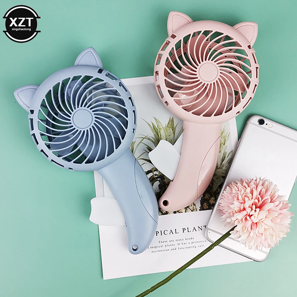 Hand Held Fan Mini Hand Held Small Pocket Fan Without Battery Household Cartoon Fan Cooling Cartoon Held Fan 3 Colors