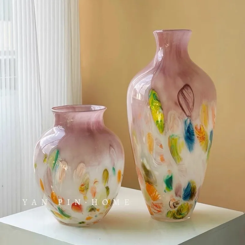 

Medieval style color gradual change polka dot glazed vase French high sense entrance living room art flower glass ornament
