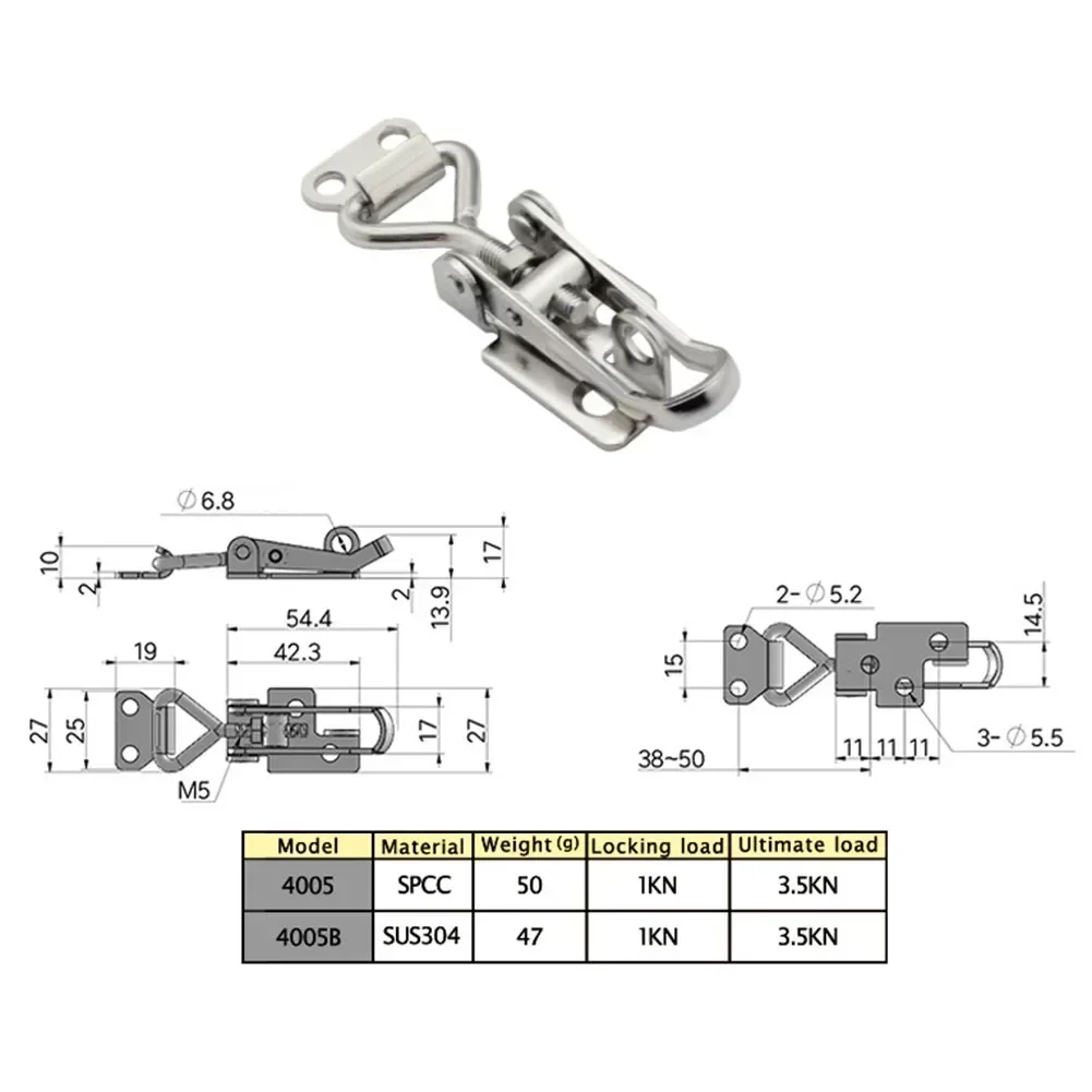 Toggle Latch Catch Luggage Hardware Box Buckle Lever Lock Hasp Stainless Steel Hasp Lock Latch Self-Locking Adjustable 38-50mm