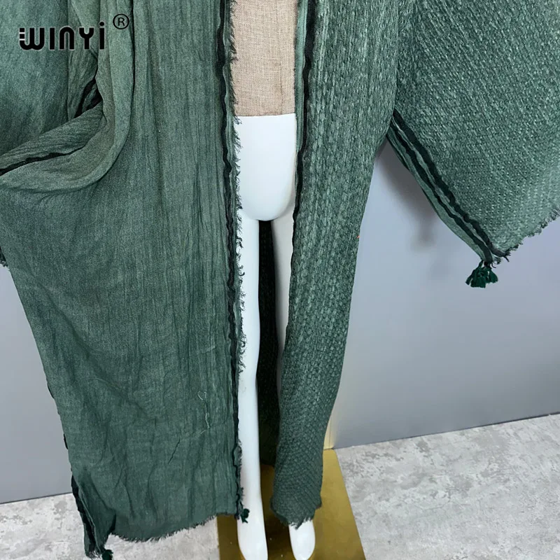 WINYI kimono kaftan beachwear Handgeverfd vest sexy avondjurk abaya dubai luxe cover-ups strand outfits vrouwen maxi jurk
