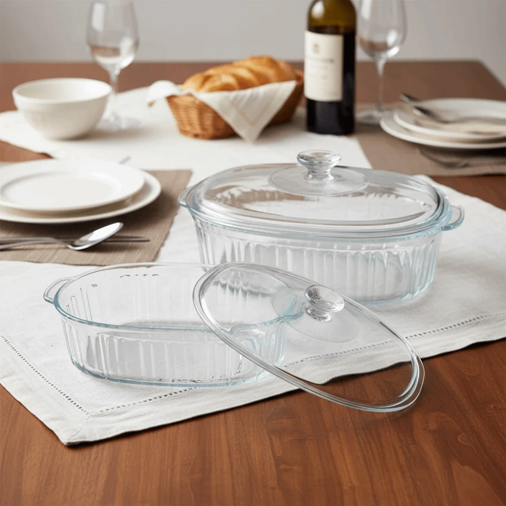 

Heat-Resistant Glass Baking Dishes Oval Microwave Safe Food Serving Dish Large Capacity Striped Pattern Lasagna Baking Pan Oven