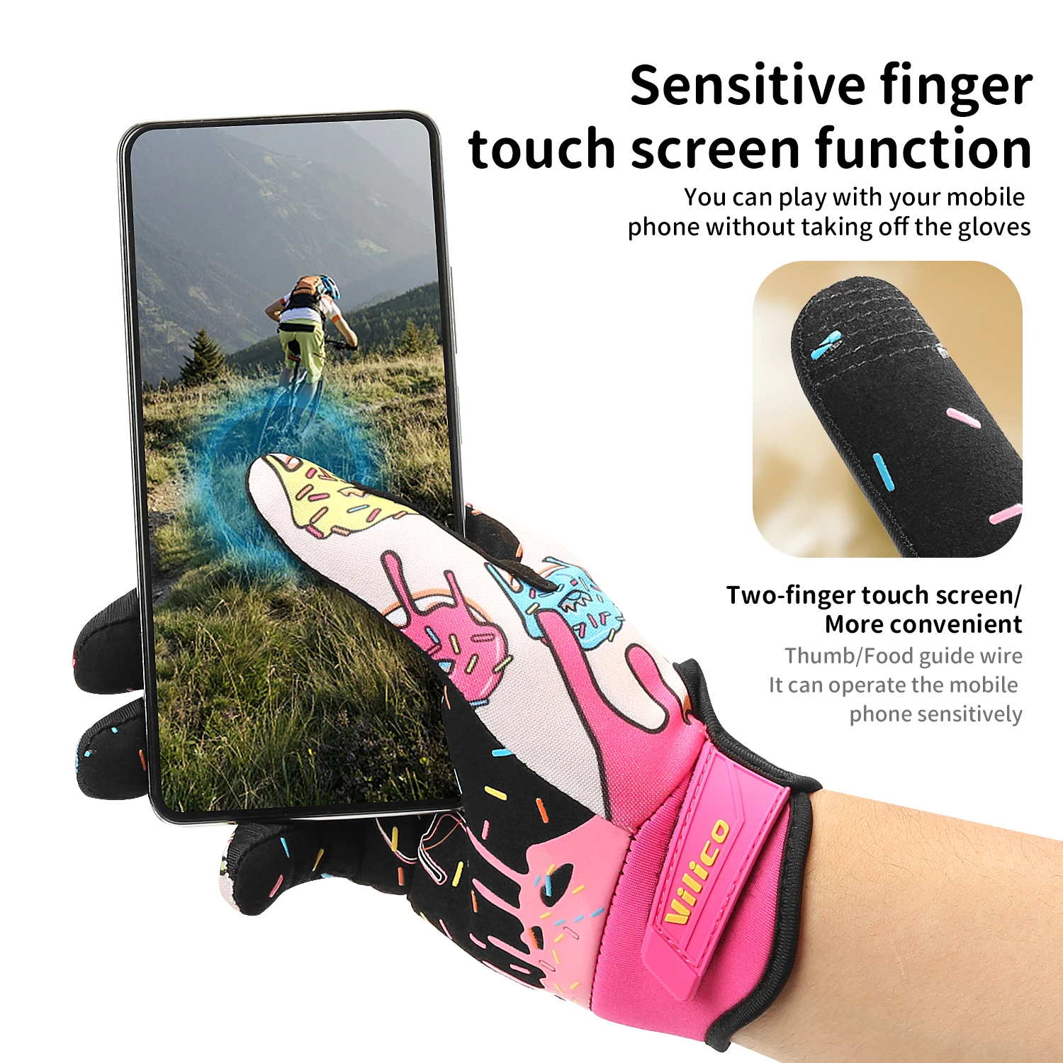 Suitable for teenagers and adults riding gloves with touch screens - Sweet Donut personalized pattern, breathable polyester fibe