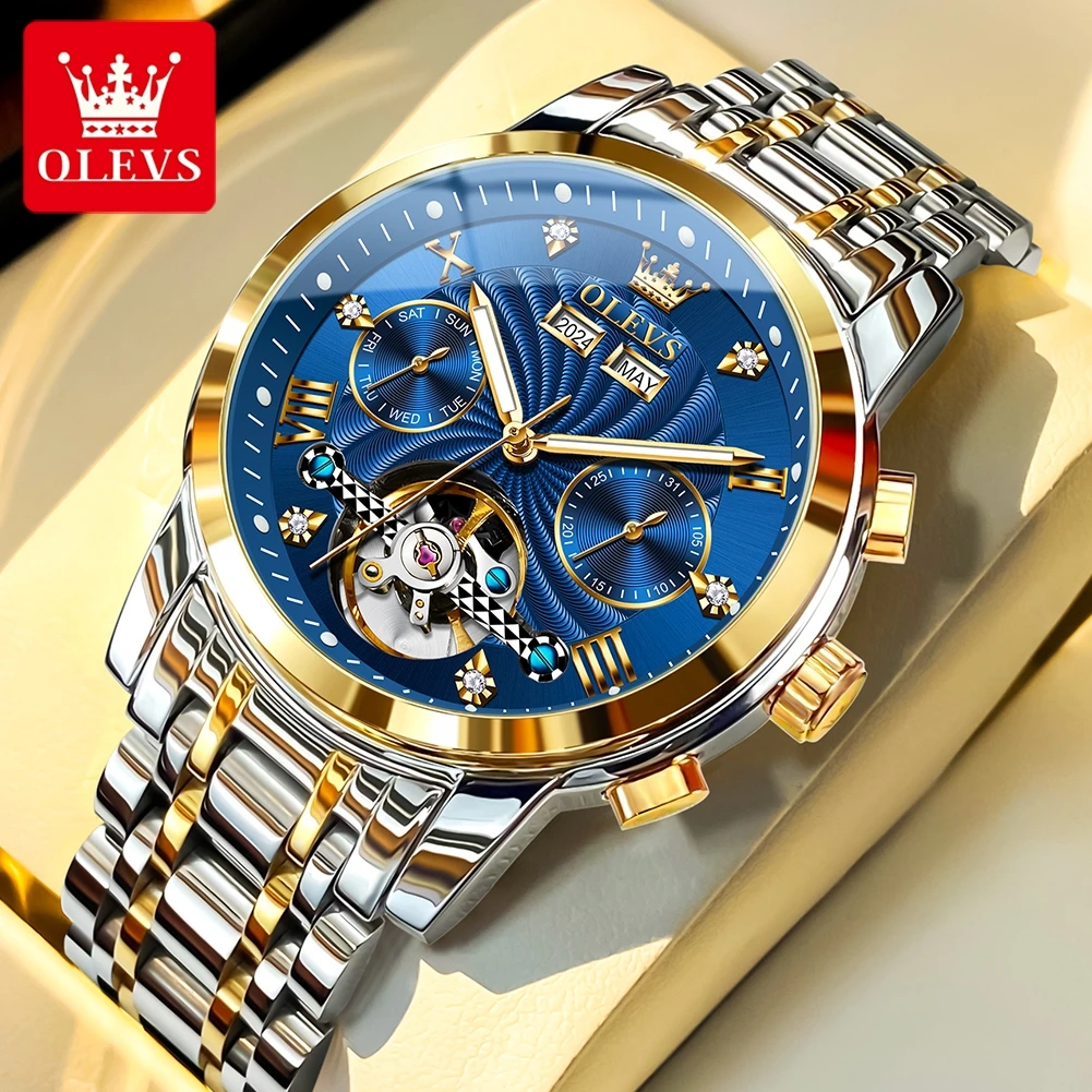 

OLEVS 7088 Luxury Watches for Man Skeleton Flywheel Automatic Mechanical Men's Watches Perpetual Calendar Waterproof Man Watch