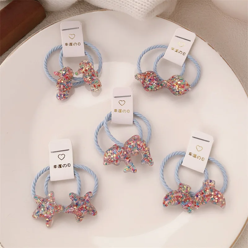 

Ocean Sparkling Children's Hair Rope Cute Seahorse Star Small Head Rope Does Not Hurt Hair Baby Tie Head Rubber Band