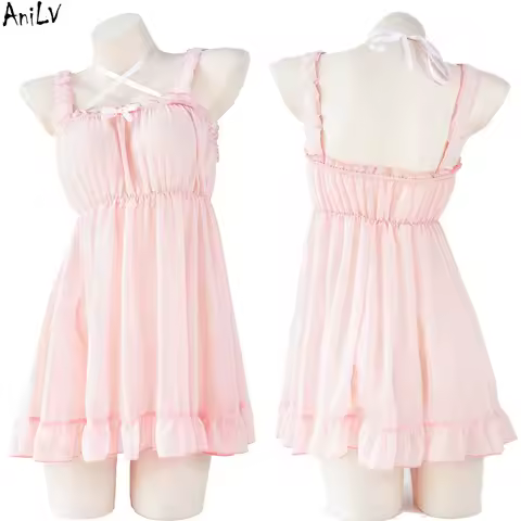 AniLV Anime Lolita Girl Chiffon Dress Unifrom Women Pink Pure Nightdress Pajamas Outfits Costumes Cosplay