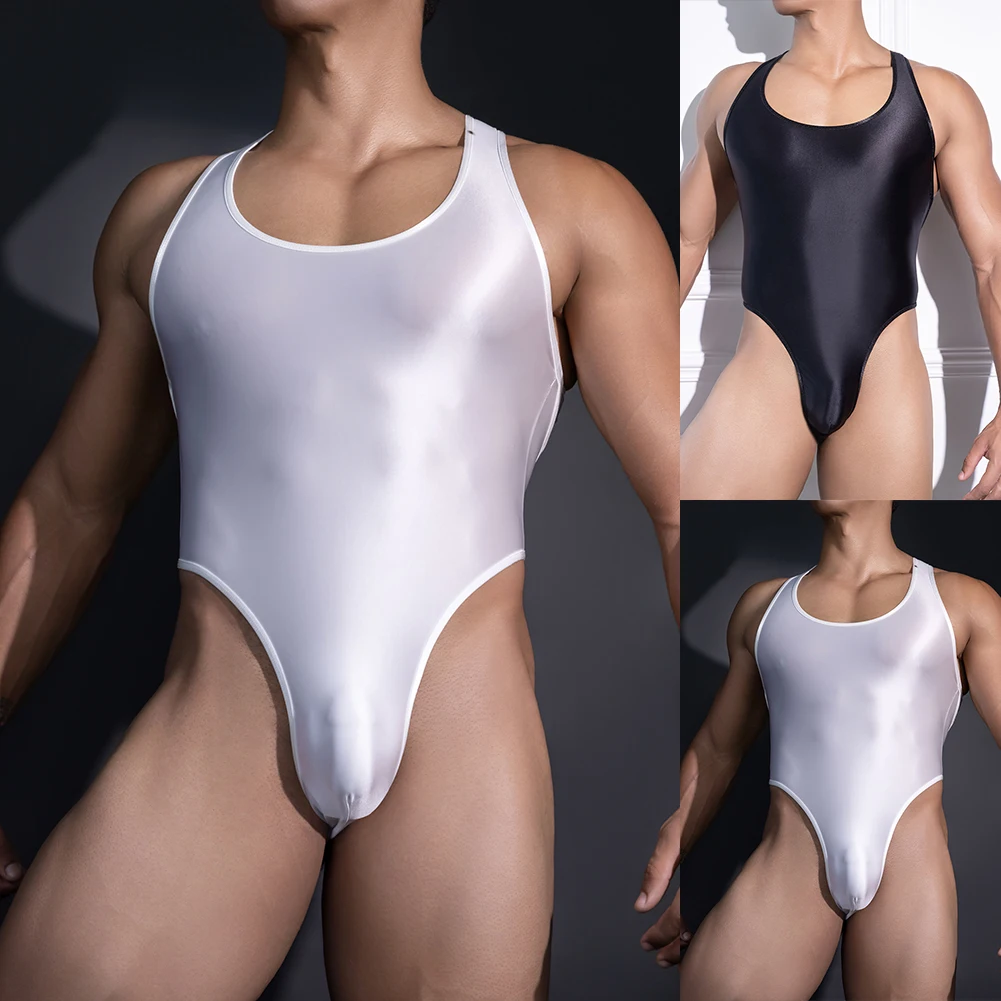 Olejkowy Błyszczący Męski Kombinezon Klubowy Lekki Materiał 70% Nylon 30% Spandex Wysoka Elastyczność Rozciągliwy Przezroczysty Siateczkowy