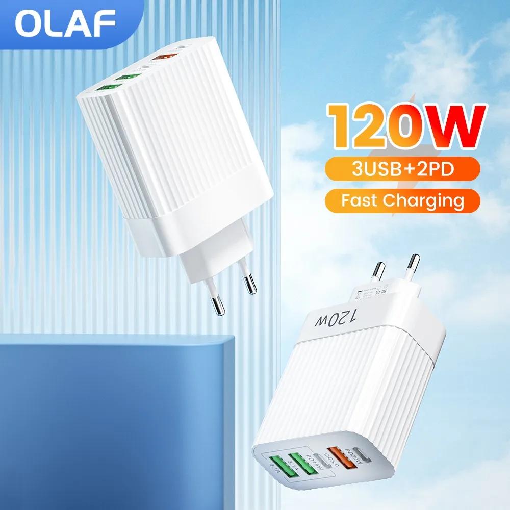 Olaf 120W Charger USB Type C Charger Fast Charging QC3.0 PD USB C Phone Charger Adapter For iPhone 15 14 13 Xiaomi Samsung