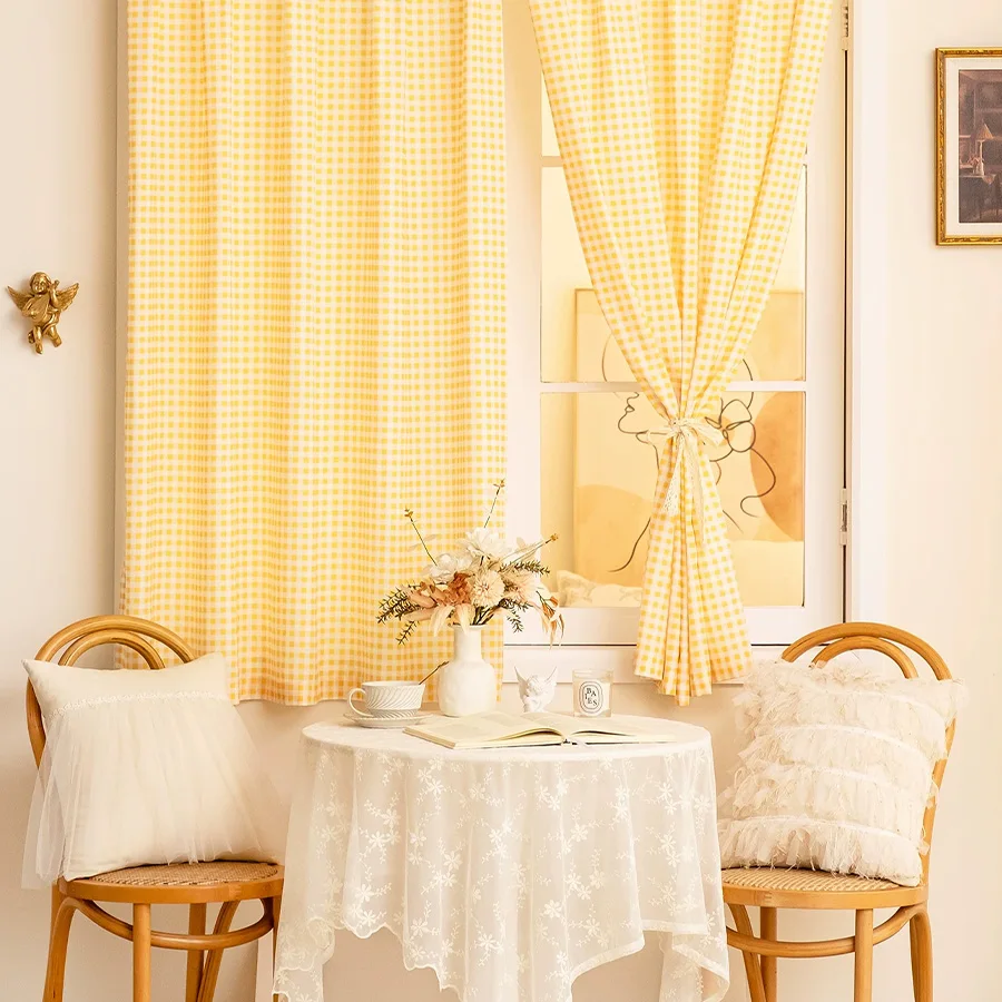1 Panel Plaid Curtain Country Kitchen Decorative Window Treatment Farmhouse Style Grid Patterned Drapery