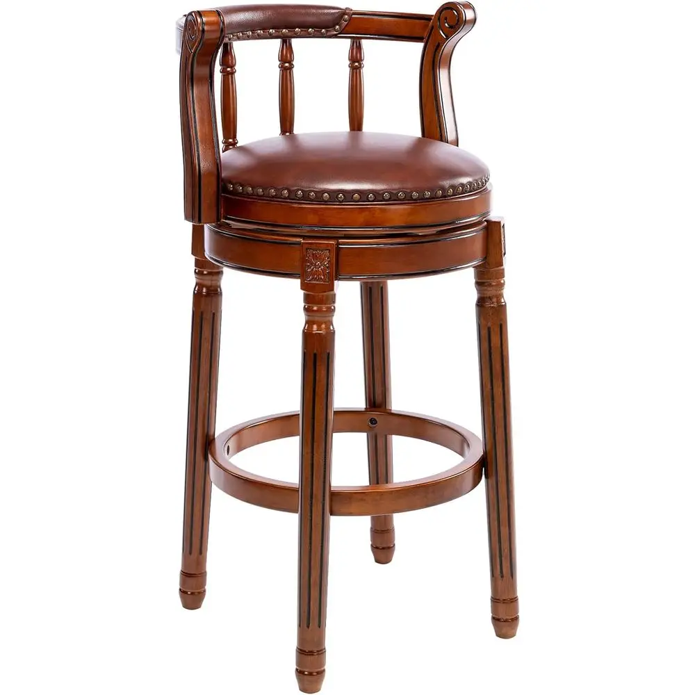 

Leather Wooden Swivel Bar Stools with Backs, 360-Degree Rotation, Brown, Bar Height, Seat 29.5