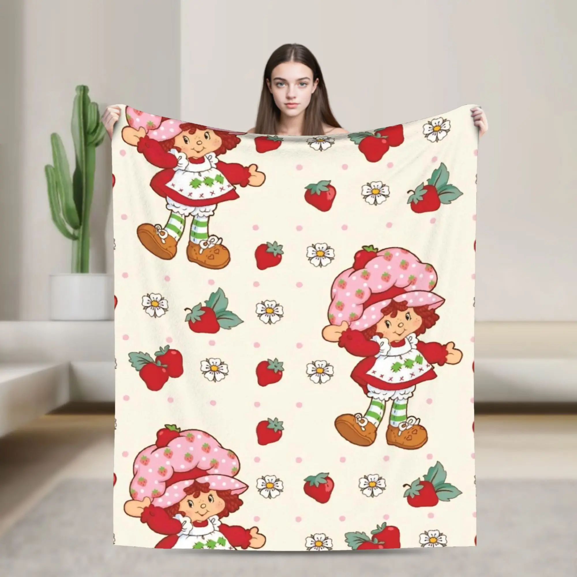 

Strawberry Shortcakes Flannel Blanket Winter Soft Throw Blanket for Girls Boys Couch Chair Fluffy Bedspread Sofa Bed Cover