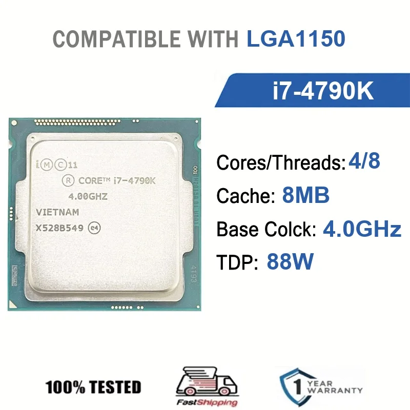 Intel Core i7-4790K 4 núcleos 8 hilos 4.0GHz 88W 8MB Caché 22nm LGA1150 SR219 DDR3 1333/1600 MHz Haswell HD Graphics 4600