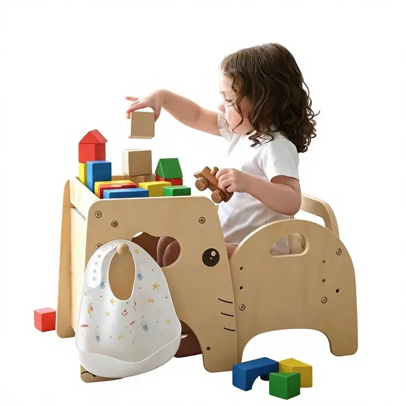 Modern Montessori Wooden Table and Chair Set Adjustable Height Baby Feeding Seat for Toddlers 1-3 Years Old Milk Stopper