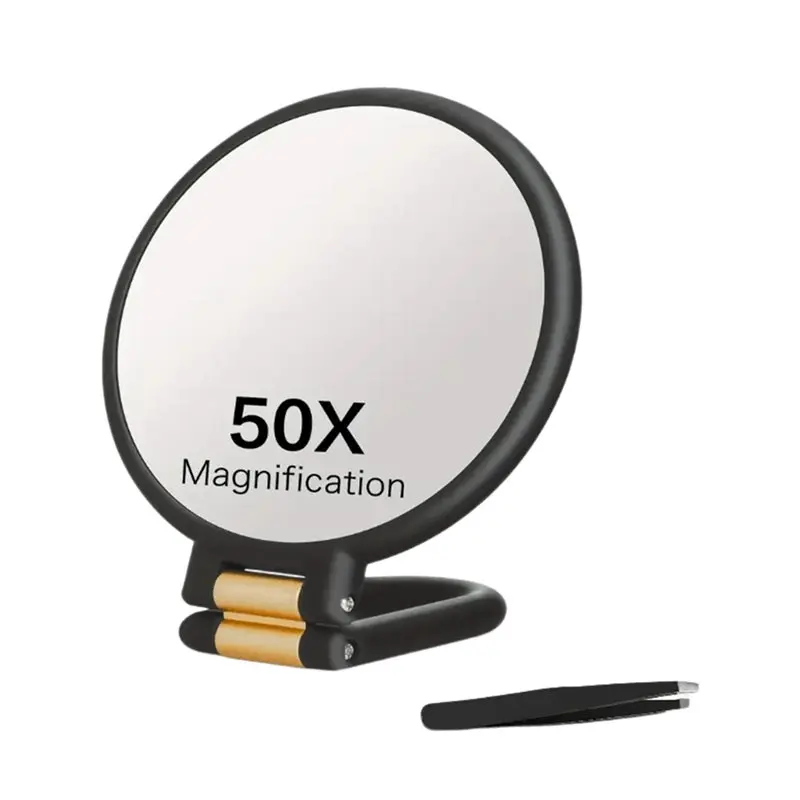 Miroir grossissant 50X B26B avec poignée et ensemble de pinces, miroir de maquillage grossissant de voyage, pour le soin des sourcils et des soins de la peau