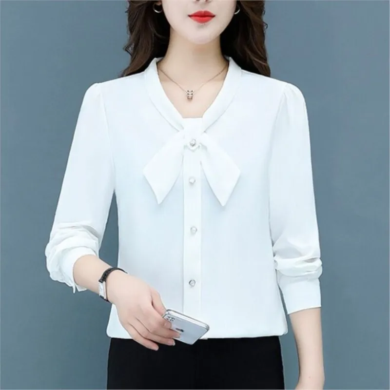 

Blusas Mujer De Moda 2023 Long Sleeve Blouse Women Bow Collar Chiffon Blouse Shirt Tops Women Blouses Shirts NS5771
