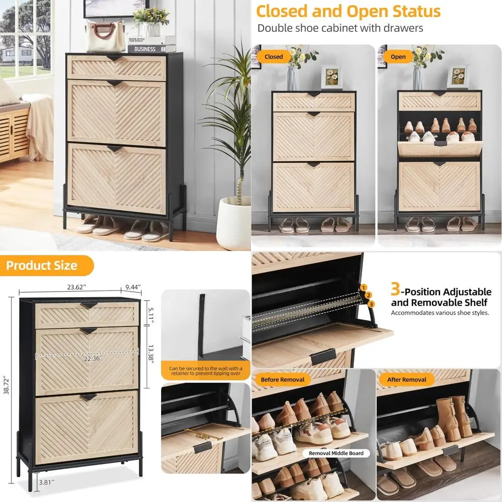 خزانة تخزين الأحذية النحيفة مع درجين للمدخل، منظم الأحذية قائم بذاته #1
