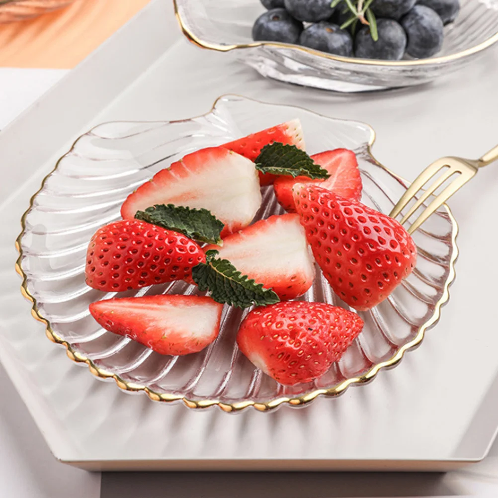 

4Pcs Transparent Golden Edge Fruit Plates High Temperature Resistant Glass Jewelry Display Storage Plates Multipurpose Serving