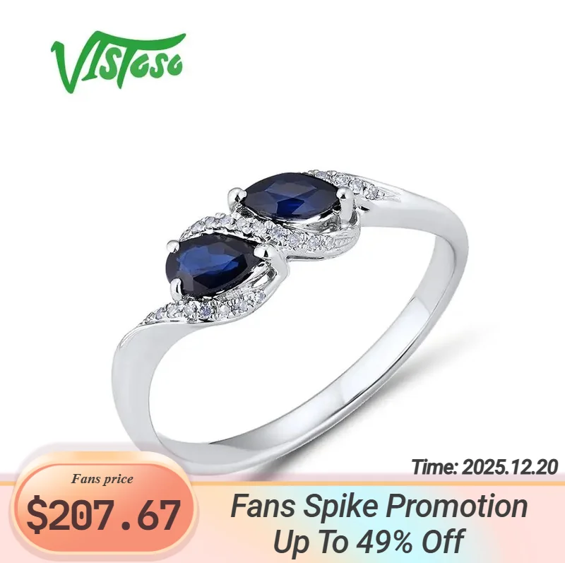 

VISTOSO Gold Rings For Women Genuine 14K 585 White Gold Ring Sparkling Blue Sapphire Luxury Engagement Anniversary Fine Jewelry