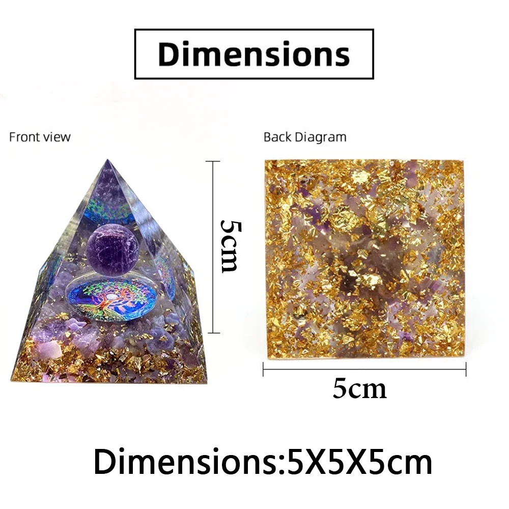 Pirámide de cristales naturales, árbol de la vida, amatista curativa, Reiki, Chakra, orgonita, generador de energía para decoración de habitación, meditación, 2 pulgadas