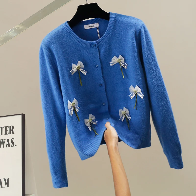 

Korean Sle Heavy Knit Sweater with Knot Decoration Loose Long Sve Faionable Versatile Autumn Winter Warmth