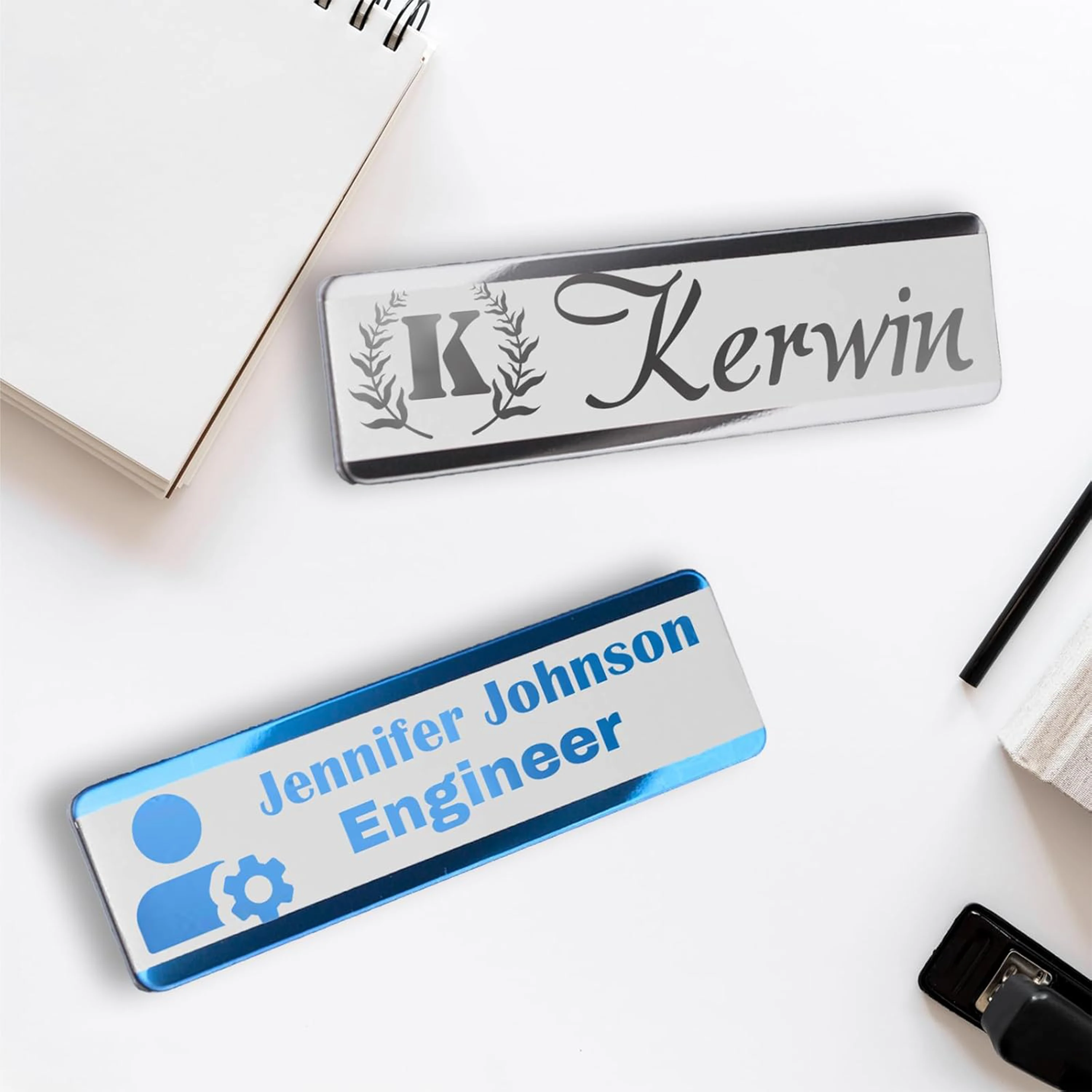Custom Name Badge Engraved Personalized Name Plate Stainless Steel Custom Name Tag with Magnetic Pin Back Pin Clip