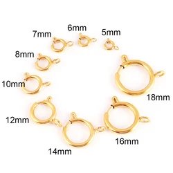 Conectores de anillo de resorte redondo de oro de acero inoxidable, 10 piezas, para pulsera, collar, accesorios para hacer joyas