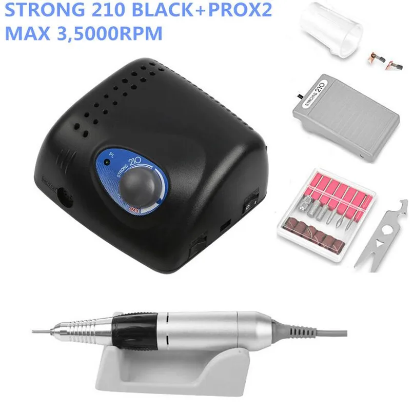 35K 2019 Chegada FORTE 210 Preto PRO x2 3,5000rpm Handpiece 65W Prego Brocas Manicure Máquina Pedicure Arquivo Elétrico Bits