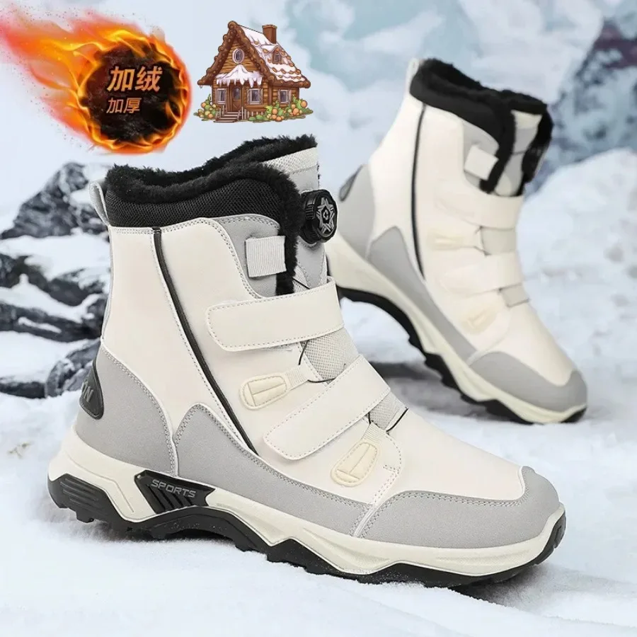 

2025 Winter Men's Boots High Top Couple Snow Boots Plush Warm Large Size 46 Waterproof Anti Slip Platform Comfortable Men Shoes