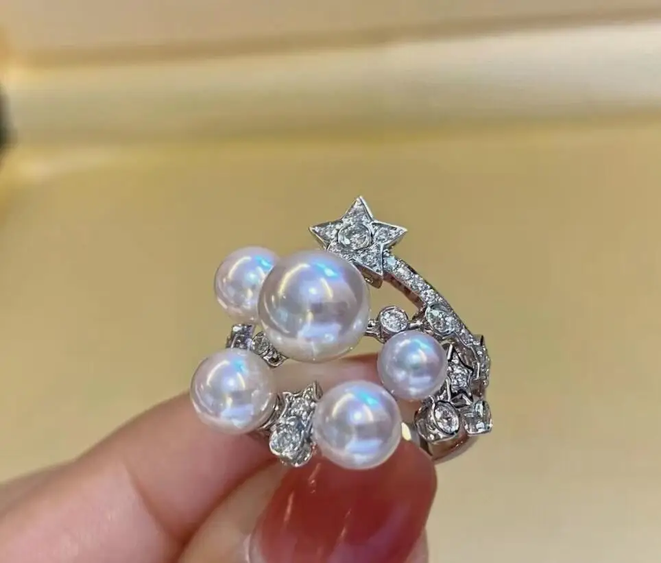 

Великолепное кольцо с круглым белым жемчугом Южного моря 4-5 мм 6-7 мм 925-х годов