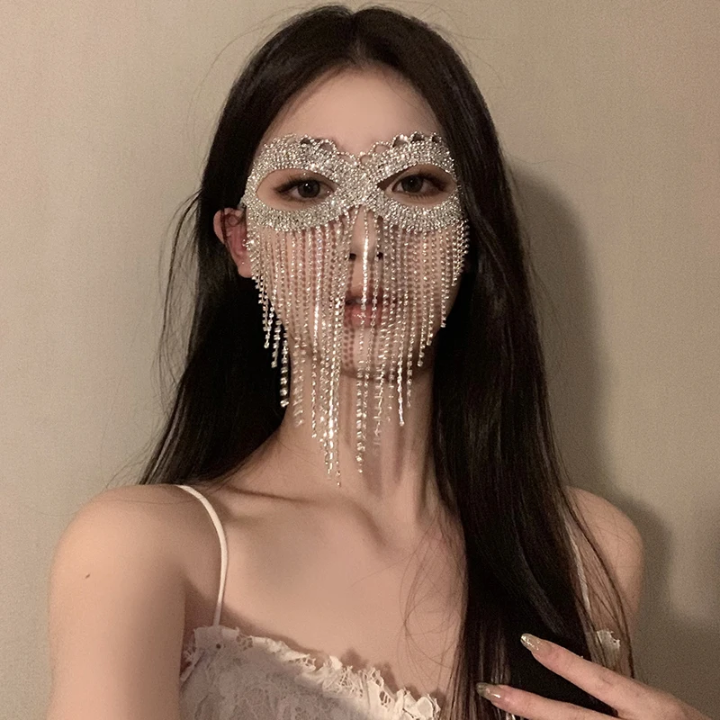 

Zircon Flash Diamond Curtain Mask Ball Tassel Mask Advanced Sense Ethnic Style Mysterious Female