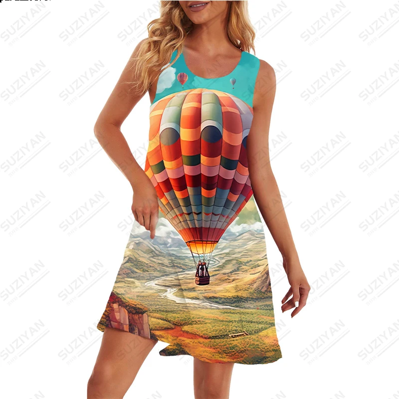 

2023 Women's Summer Loose Casual Dress Color Hot Air Balloon 3D Print Dress High Quality Dress Casual Holiday Dress