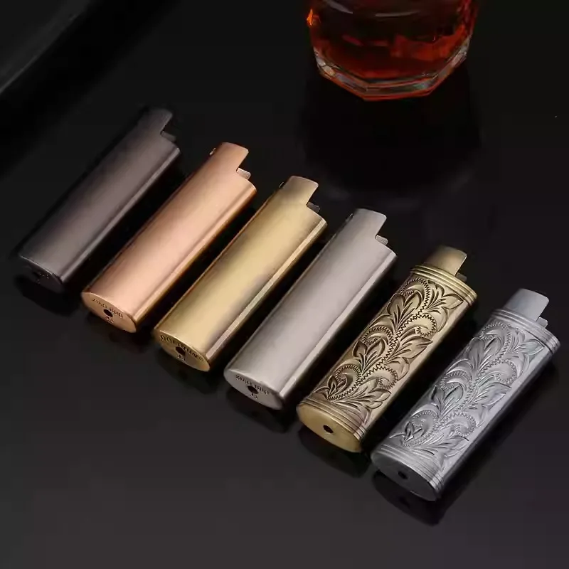 Zinc Alloy Pattern Metal Lighter Case For Gas Lighter Bic J3 Protective Shell Explosion-Proof Box