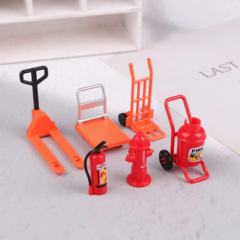 1Set Dollhouse Simulation Fire Hydrant Handling Tool Miniature Hand Trolley Forklift Mini Platform Cart Toy Construction Props