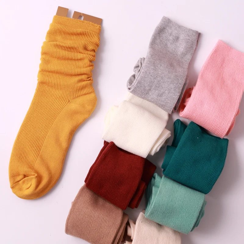 Chaussettes longues en coton pour femmes, style école, solide, document, mode, frais, coréen, nouveau