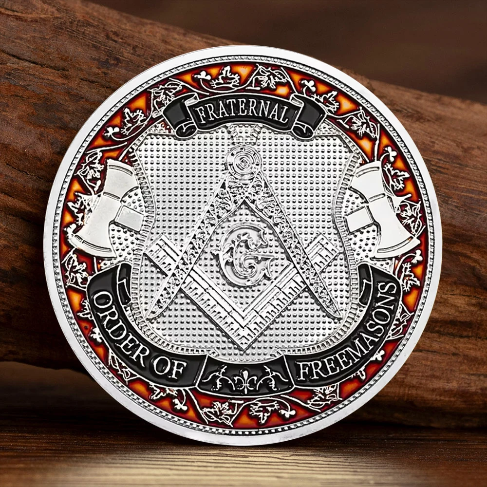 Silver Plated Mason Fraternal Order of Freemason Souvenir Coin Relief Sculpture Masonic Challenge Coins