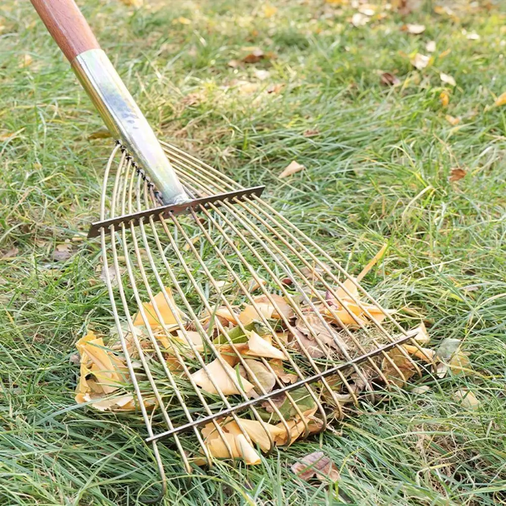 Verstellbarer fächerförmiger Rasenrechenkopf mit 3,0 mm starken Stahlzinken zur Sammlung von Laub und Schmutz – Detail 4
