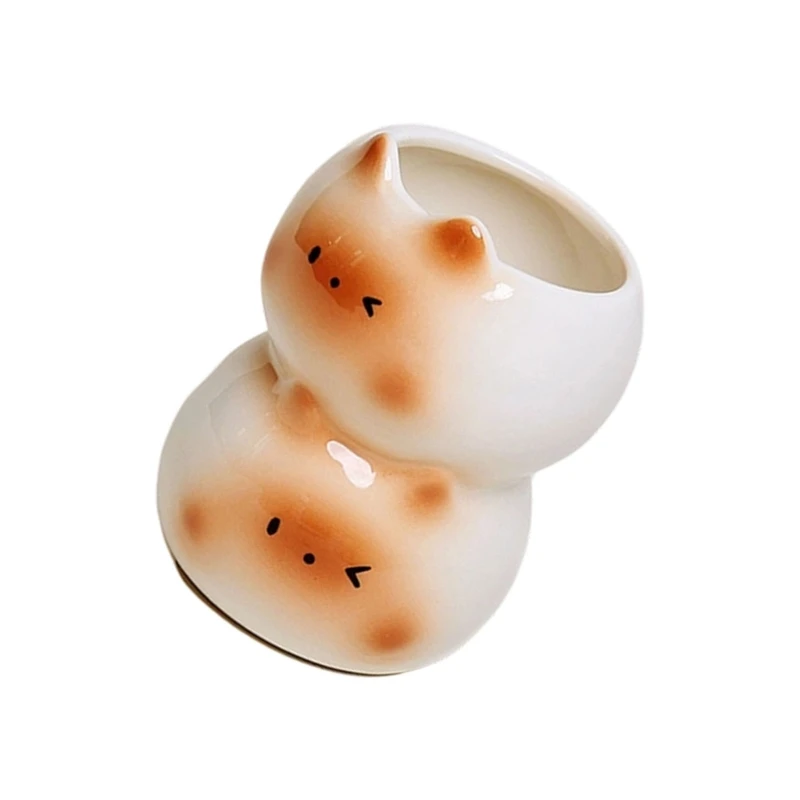 Indoor Decorative Cats Vases for Shelf and Desk Display, Small Ceramic Flower Holder for Faux Flowers and Gift Giving J0MC