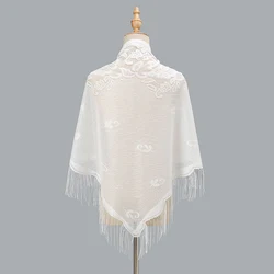 White Spanish Mantilla Lace Scarf Catholic Veil Chapel Scarves For Church Shawl Head Covering Scarf Shawl Muslim Woman 180*75cm