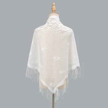 Branco espanhol mantilla lenço de renda véu católico capela cachecóis para igreja xale cabeça cobrindo cachecol xale mulher muçulmana 180*75cm