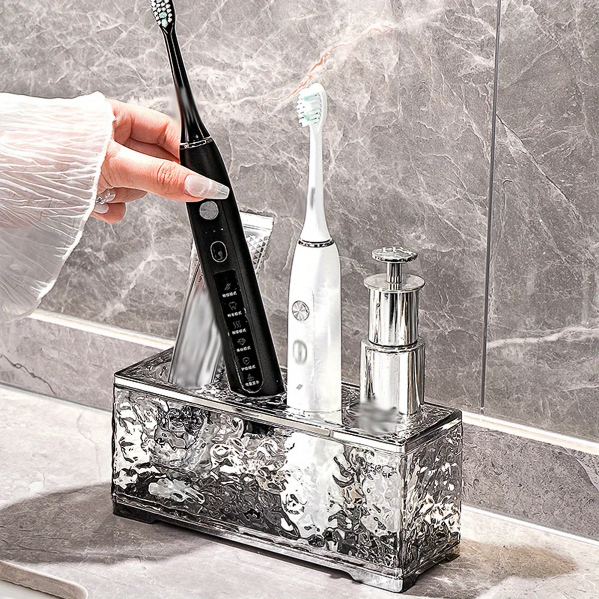 1pc Toothbrush Holder Stand For Bathroom, Freestanding Countertop Bathroom Organizer, Toothbrush Razor Storage Rack