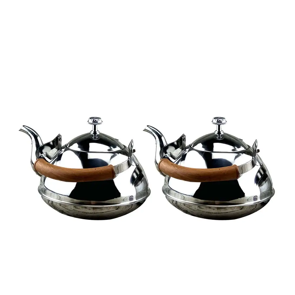 2Pcs 2L Silver Stainless Coffee Kettle Teapot for Home , Tea with Ergonomic Handle