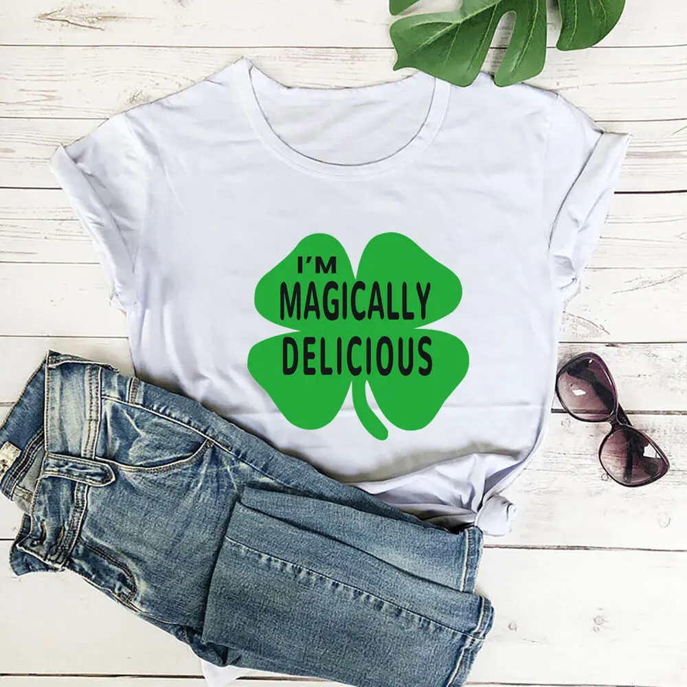 

I'm Magically Delicious St Patrick's Day Shirt 100%Cotton Women Tshirt Unisex Funny Summer Casual Short Sleeve Top Lucky Shirt