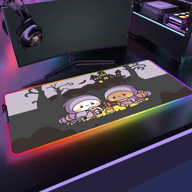 

RGB Stitch Luminous Mouse Pad Laptop Kawaii Gamer Mousepad LED PC Rug XXL Cute Cartoon Anime Bubu Dudu Halloween Style Desk Mat