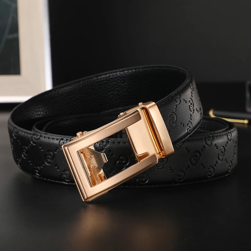 Men's Belt Cowhide Belt for Men Automatic Buckle Brand Belt Male 3.4cm Wide Fashionable Belt