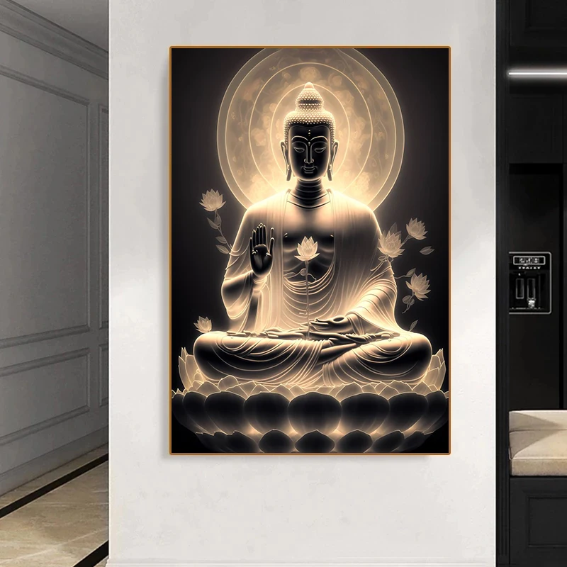 Lotus Meditation Buddha Statue Sculpture Wall Art Poster Zen Religion Canvas Painting Edition Home Living Room Decor Aesthetic