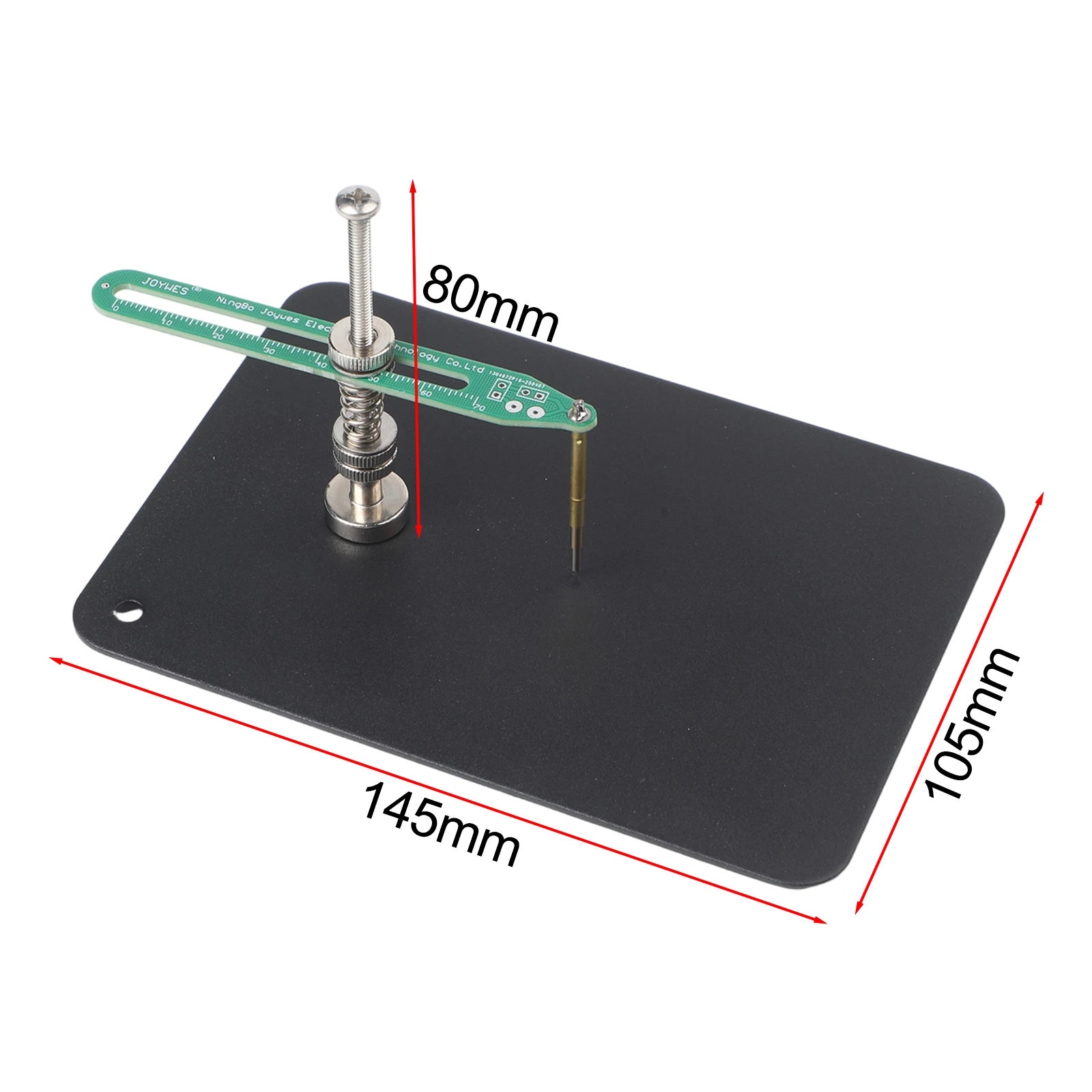 PCB bracket with adjustable electronic test probes and pressure needle for circuit board assembly and welding applications